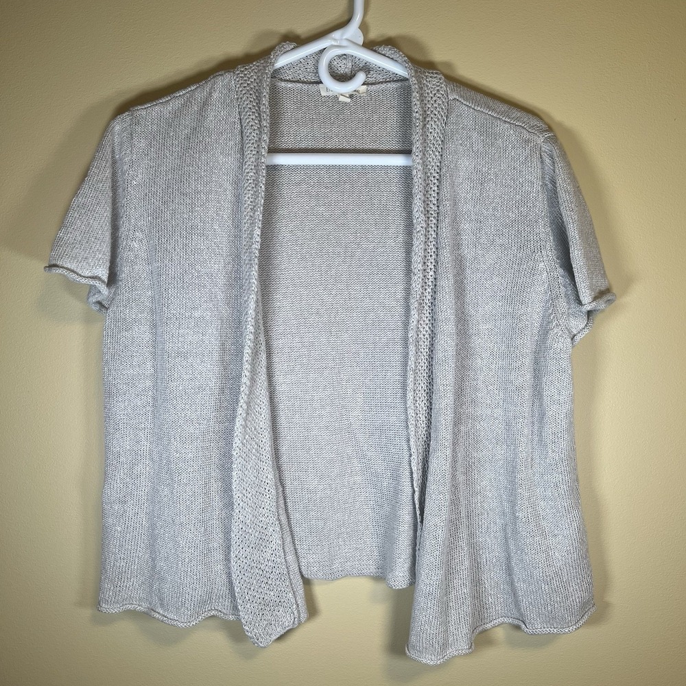 Eileen Fisher Women's Cardigan Large 100% Linen Open Knit Lagenlook Minimalist